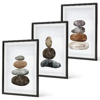 Set de 3 cuadros para salón con diseño de piedras bohemias minimalistas