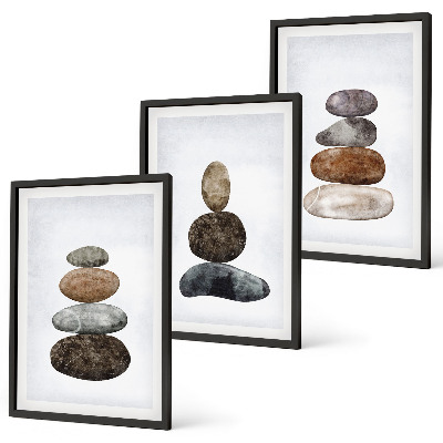 Set de 3 cuadros para salón piedras bohemias minimalistas