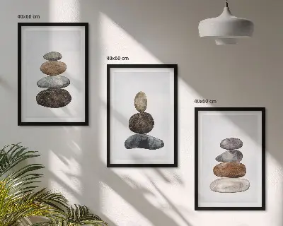 Set de 3 cuadros para salón con diseño de piedras bohemias minimalistas