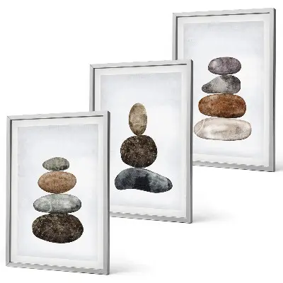 Set de 3 cuadros para salón con diseño de piedras bohemias minimalistas