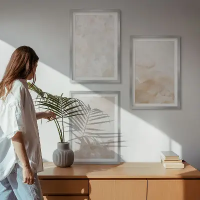 Set de 3 cuadros para salón con diseño de texturas en tonos pastel
