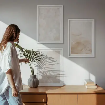 Set de 3 cuadros para salón con diseño de texturas en tonos pastel