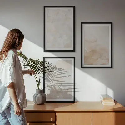 Set de 3 cuadros para salón con diseño de texturas en tonos pastel