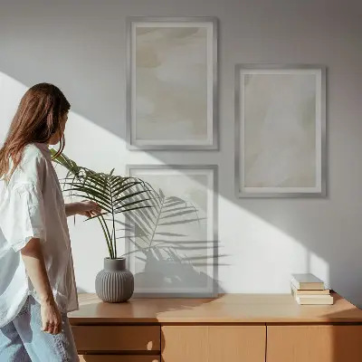 Set de 3 cuadros para salón con diseño de pinturas brillantes en estilo boho abstracto