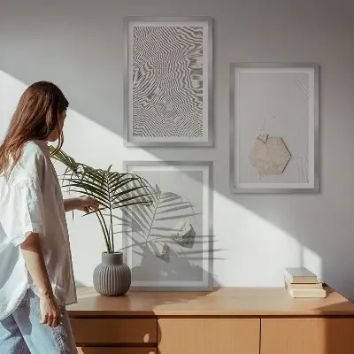 Juego de 3 cuadros con diseño de texturas de arena estilo boho