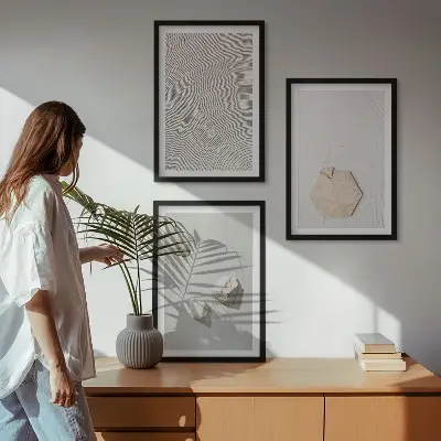 Juego de 3 cuadros con diseño de texturas de arena estilo boho