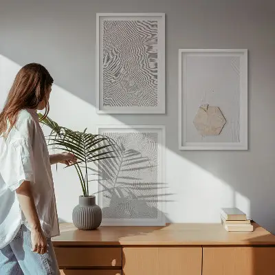 Set de 3 cuadros para salón con diseño de texturas de arena estilo boho