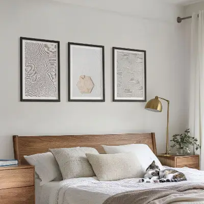 Set de 3 cuadros para salón con diseño de texturas de arena estilo boho