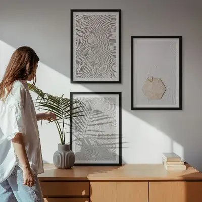 Set de 3 cuadros para salón con diseño de texturas de arena estilo boho