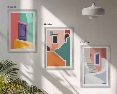 Set de 3 cuadros para salón Ilustraciones coloridas de edificios