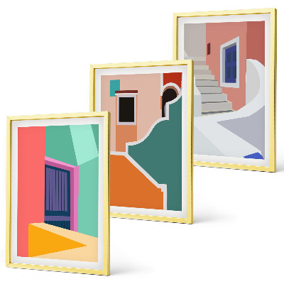 Set de 3 cuadros para salón Ilustraciones coloridas de edificios