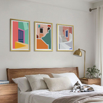 Set de 3 cuadros para salón Ilustraciones coloridas de edificios
