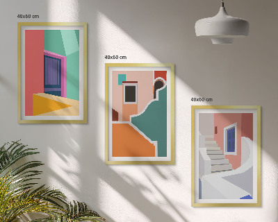 Set de 3 cuadros para salón Ilustraciones coloridas de edificios