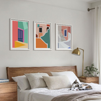 Set de 3 cuadros para salón Ilustraciones coloridas de edificios
