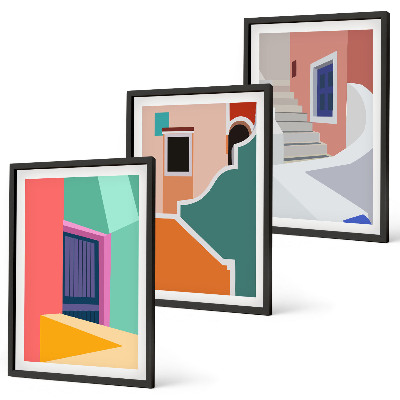 Set de 3 cuadros para salón Ilustraciones coloridas de edificios