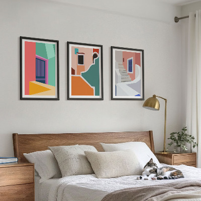 Set de 3 cuadros para salón Ilustraciones coloridas de edificios