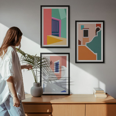 Set de 3 cuadros para salón Ilustraciones coloridas de edificios