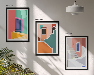 Set de 3 cuadros para salón Ilustraciones coloridas de edificios