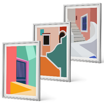 Set de 3 cuadros para salón Ilustraciones coloridas de edificios