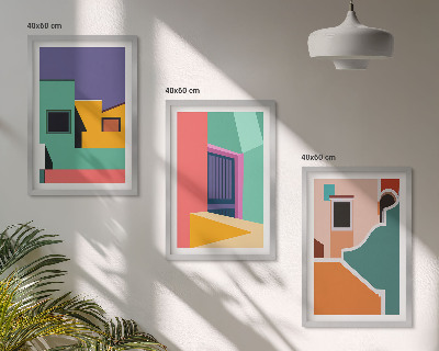 Juego de 3 cuadros Ilustraciones coloridas de la ciudad