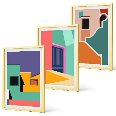 Juego de 3 cuadros Ilustraciones coloridas de la ciudad