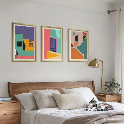 Juego de 3 cuadros Ilustraciones coloridas de la ciudad