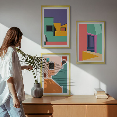 Juego de 3 cuadros Ilustraciones coloridas de la ciudad