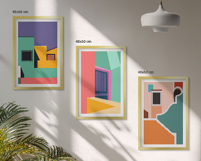 Juego de 3 cuadros Ilustraciones coloridas de la ciudad