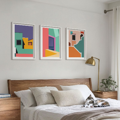 Juego de 3 cuadros Ilustraciones coloridas de la ciudad
