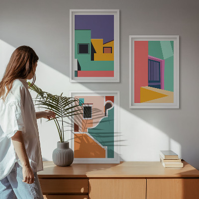 Juego de 3 cuadros Ilustraciones coloridas de la ciudad