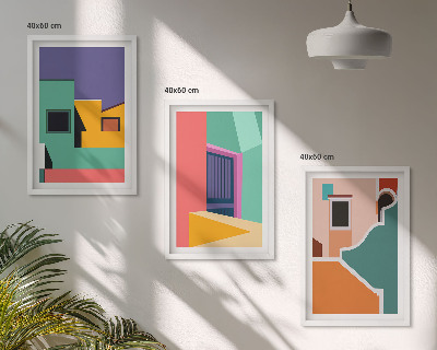 Juego de 3 cuadros Ilustraciones coloridas de la ciudad