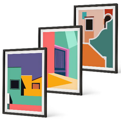 Juego de 3 cuadros Ilustraciones coloridas de la ciudad