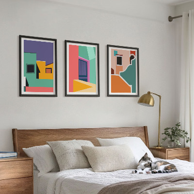Juego de 3 cuadros Ilustraciones coloridas de la ciudad