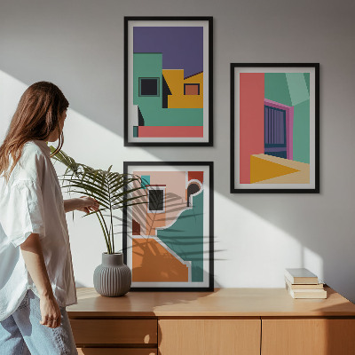 Juego de 3 cuadros Ilustraciones coloridas de la ciudad