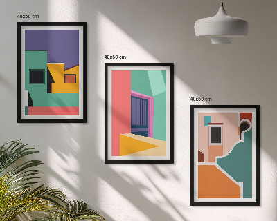 Juego de 3 cuadros Ilustraciones coloridas de la ciudad