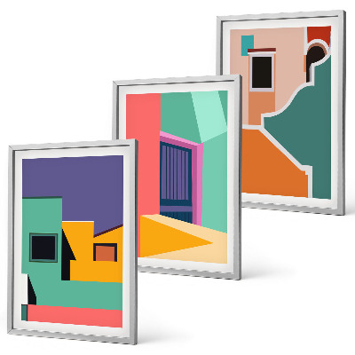 Juego de 3 cuadros Ilustraciones coloridas de la ciudad