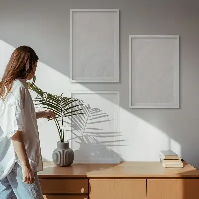 Set de 3 cuadros para salón con elegante estructura de mármol