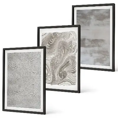 Set de 3 cuadros para salón con patrones abstractos industriales