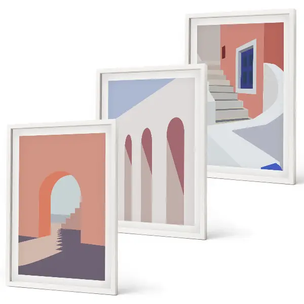 Set de 3 cuadros de ilustraciones arquitectónicas minimalistas decoración para salón