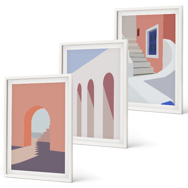 Set de 3 cuadros para salón Ilustraciones arquitectónicas minimalistas