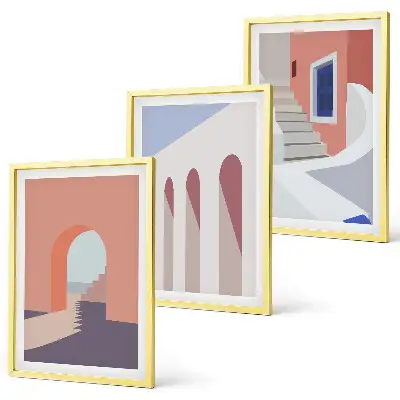 Set de 3 cuadros de ilustraciones arquitectónicas minimalistas decoración para salón