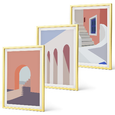 Set de 3 cuadros para salón Ilustraciones arquitectónicas minimalistas