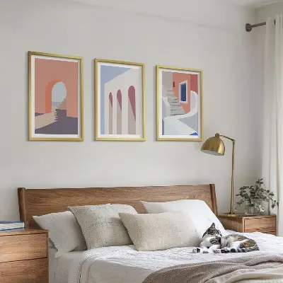 Set de 3 cuadros de ilustraciones arquitectónicas minimalistas decoración para salón