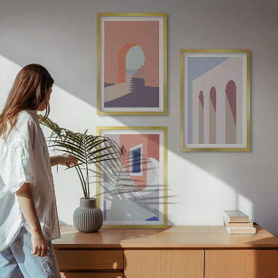 Set de 3 cuadros para salón Ilustraciones arquitectónicas minimalistas