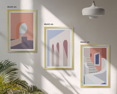 Set de 3 cuadros para salón Ilustraciones arquitectónicas minimalistas