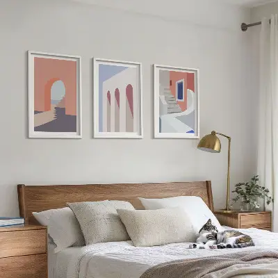 Set de 3 cuadros de ilustraciones arquitectónicas minimalistas decoración para salón
