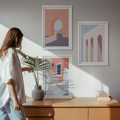 Set de 3 cuadros para salón Ilustraciones arquitectónicas minimalistas