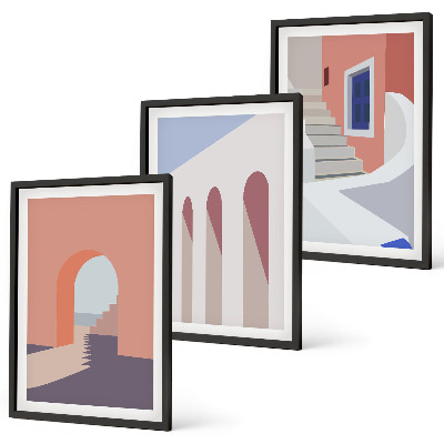 Set de 3 cuadros para salón Ilustraciones arquitectónicas minimalistas
