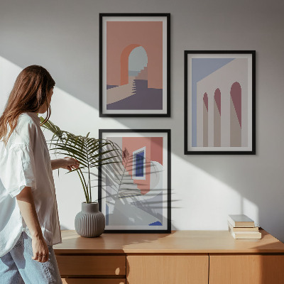 Set de 3 cuadros para salón Ilustraciones arquitectónicas minimalistas