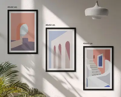 Set de 3 cuadros de ilustraciones arquitectónicas minimalistas decoración para salón